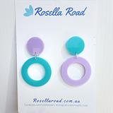 Mint and purple circle earrings
